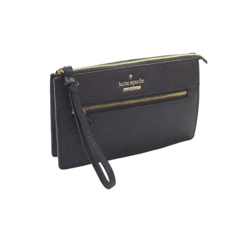 Kate Spade Womens Leather Striped Interior Zip Wristlet Black